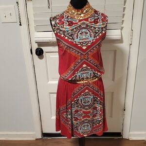 Sweetees Red and Blue Sleeveless Patterned Dress